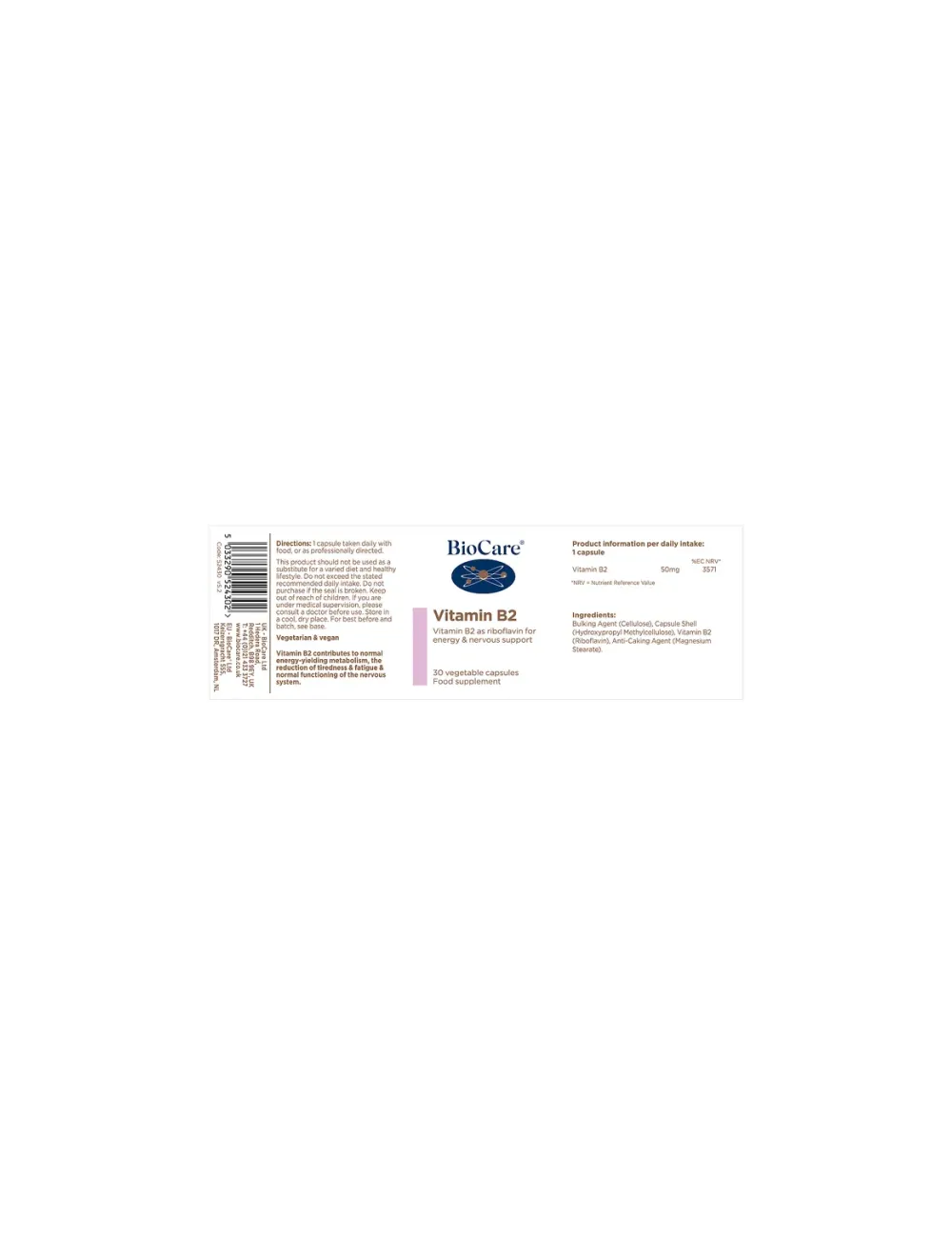 BioCare Vitamin B2 30 Veg Capsules