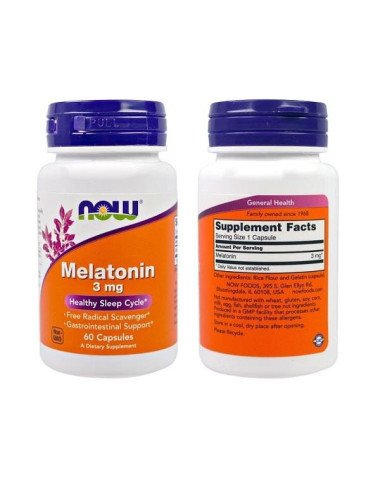 Melatonin - 3 mg - 180 Veg Capsules, Healthy Sleep Cycle, Vegetarian/Vegan, Non-GMO