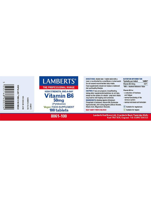 Vitamin B6 50mg 100 tablets