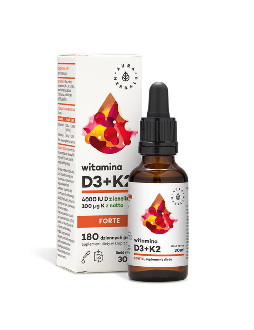 Vitamin D3 4000 IU + K2 MK-7 FORTE Drops 30ml | Aura Herbals