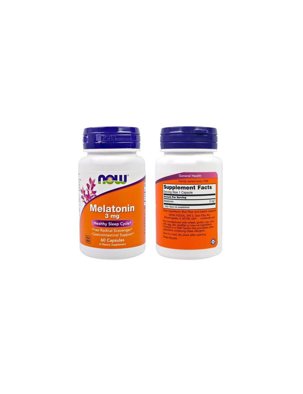 Melatonin - 3 mg - 60 Veg Capsules, Healthy Sleep Cycle, Vegetarian/Vegan, Non-GMO